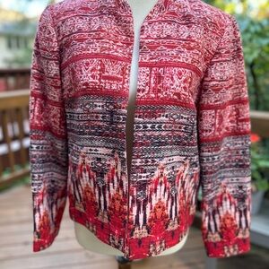 H&M Red and Black Blazer with Ikat Nordic Patterns Linen and Cotton